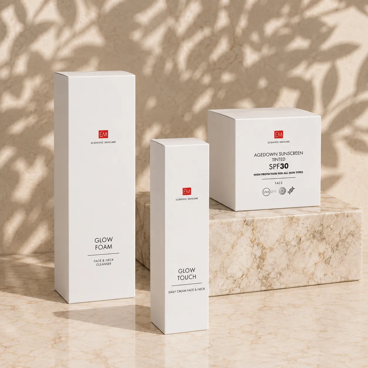 EM SKINCARE Glowing Kit - Cleansing, Moisturizing, Protection Tinted SPF30