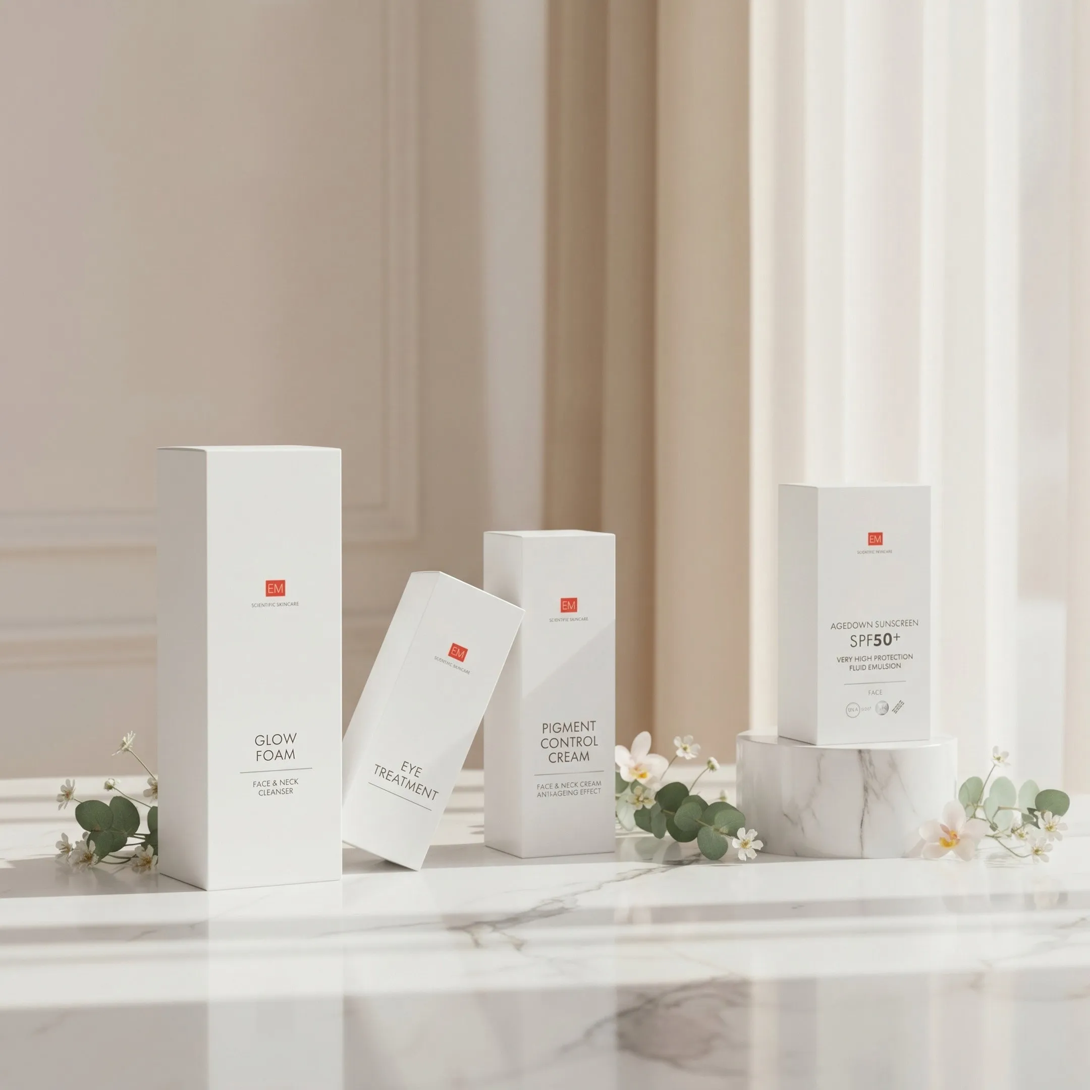 EM SKINCARE Pigment Control Kit - Cleansing, Anti-Peel Cream with Retinol & Arbutin, Eye Cream, SPF50+